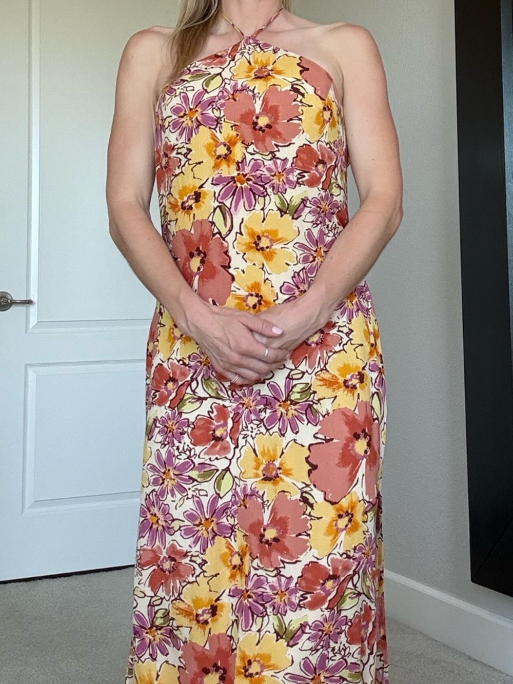 “Sage the label” size small Floral Halter Midi Dress in Yellow & Coral
